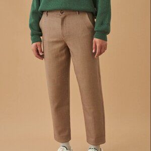 Dogtooth Woven Cropped Trouser - Mocha